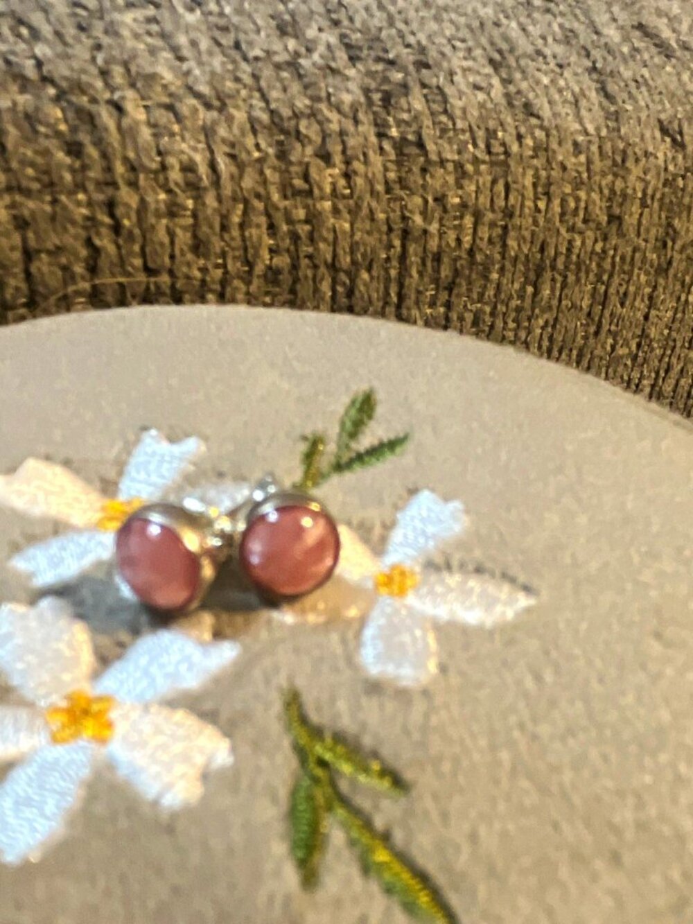 Silver Tone Pink Cabochon Stud Earrings Metal Bezel Butterfly Closure Round 4mm